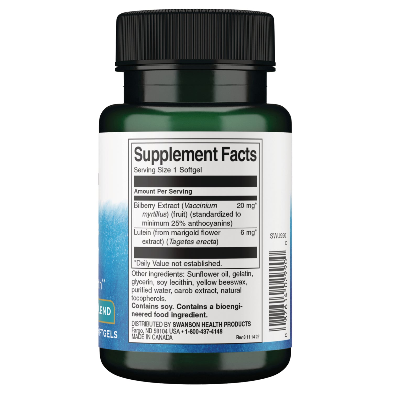 SWU990 | Back label with supplement facts and serving information