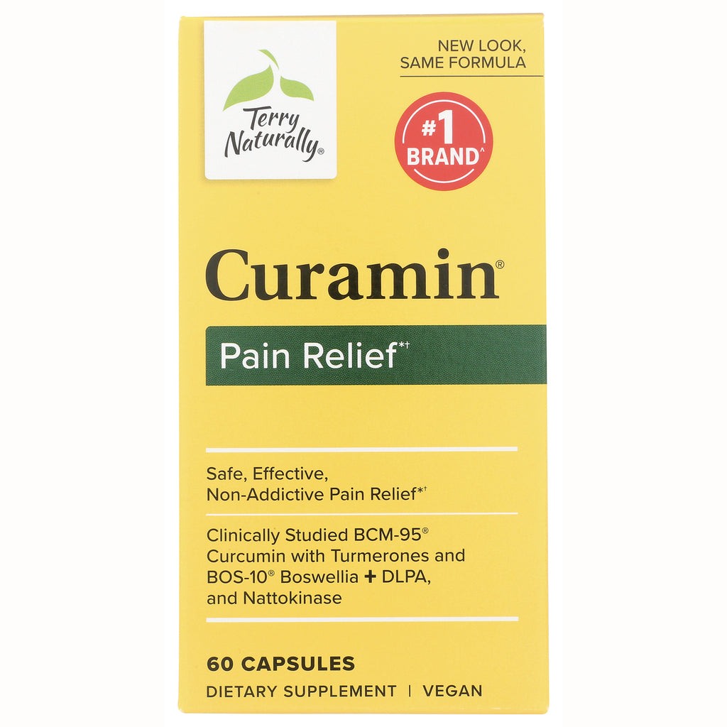 EUR001 | Curamin Pain Relief yellow front box with Terry Naturally logo, 60 capsules dietary supplement, vegan - Thumbnail