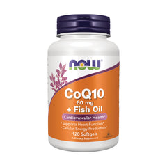 NWF301 | NOW CoQ10 60 mg + Fish Oil supplement bottle, 120 softgels front label