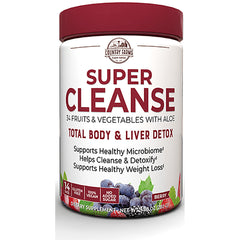 CFR006 | White supplement tub labeled SUPER CLEANSE, Total Body & Liver Detox, berry flavor with blueberries and raspberries