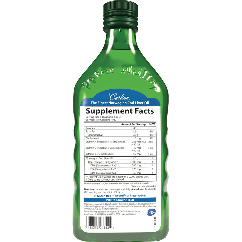 CSN011 | Back label of green bottle showing Supplement Facts panel and nutrition facts - Thumbnail