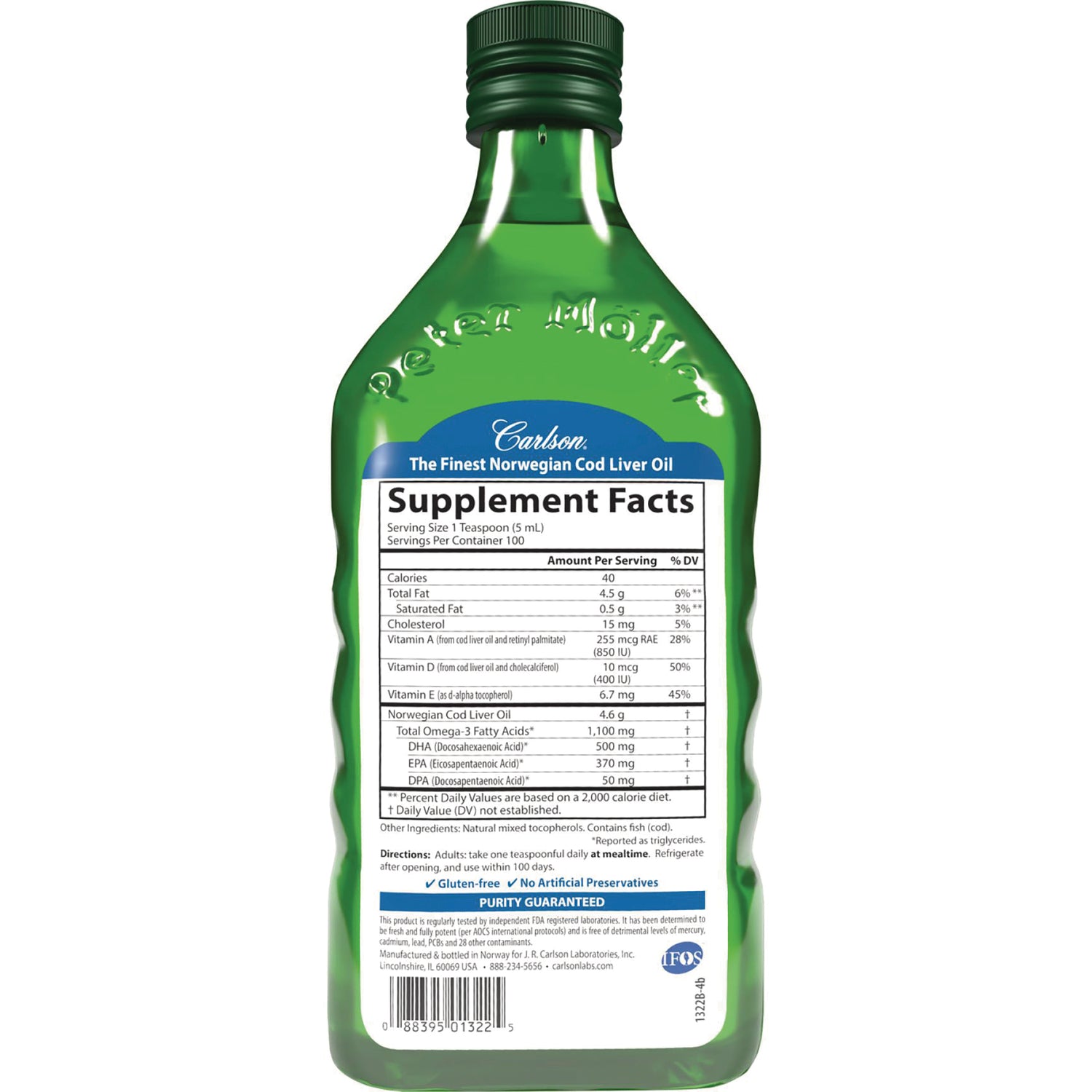 CSN011 | Back label of green bottle showing Supplement Facts panel and nutrition facts