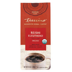 TCN029 | Teeccino Reishi Eleuthero Mushroom Herbal 'Coffee' Organic French Roast, dark roast, 10 oz bag