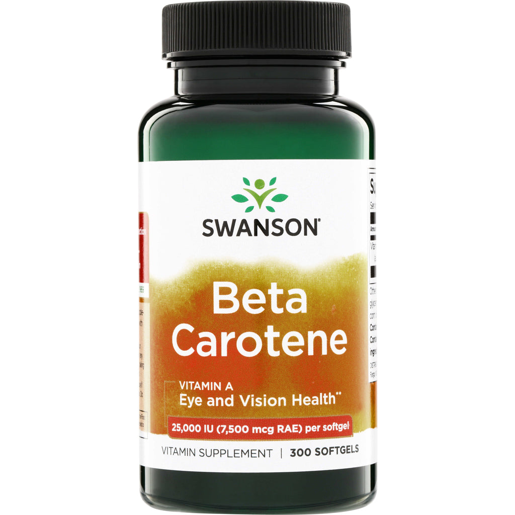 SW008 | Swanson Beta Carotene, Vitamin A for Eye and Vision Health, 25,000 IU per softgel, 300 softgels bottle - Thumbnail