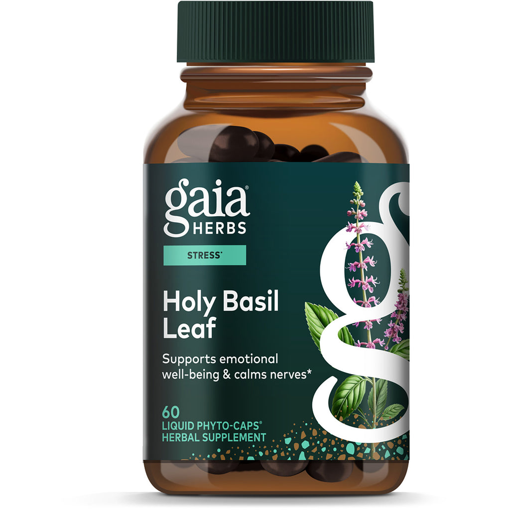 GH012 | Gaia Herbs Holy Basil Leaf supplement bottle labeled Stress Support 60 vegan liquid phyto-caps - Thumbnail