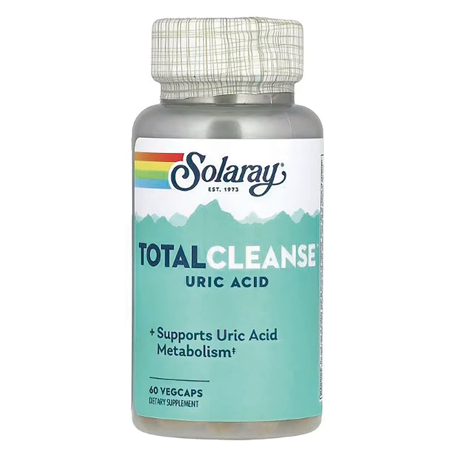 SLR290 | Solaray Total Cleanse Uric Acid supplement bottle front label, teal background, 60 vegcaps