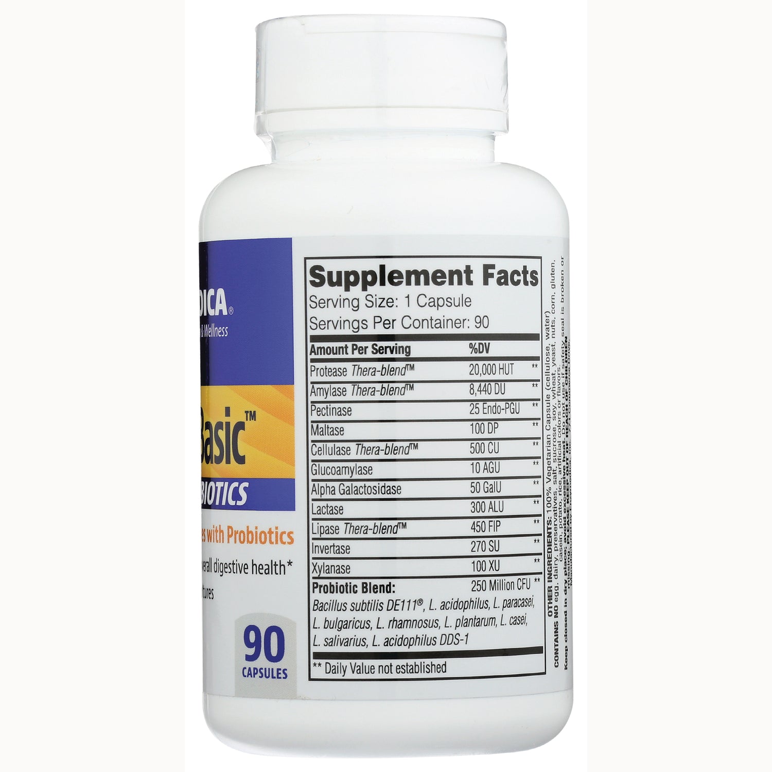 EMD059 | back of white supplement bottle showing Supplement Facts panel and 90 capsules label