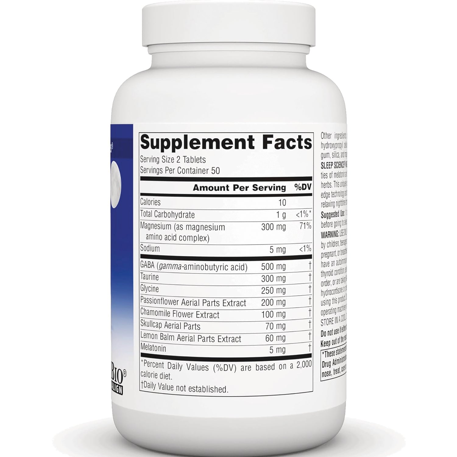 SN311 | Back label with Supplement Facts panel and ingredients list