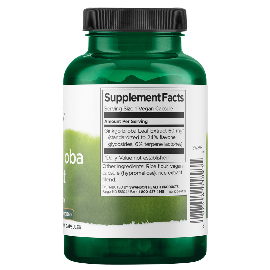 SW893 | Supplement Facts panel for Ginkgo biloba leaf extract 60 mg - Thumbnail