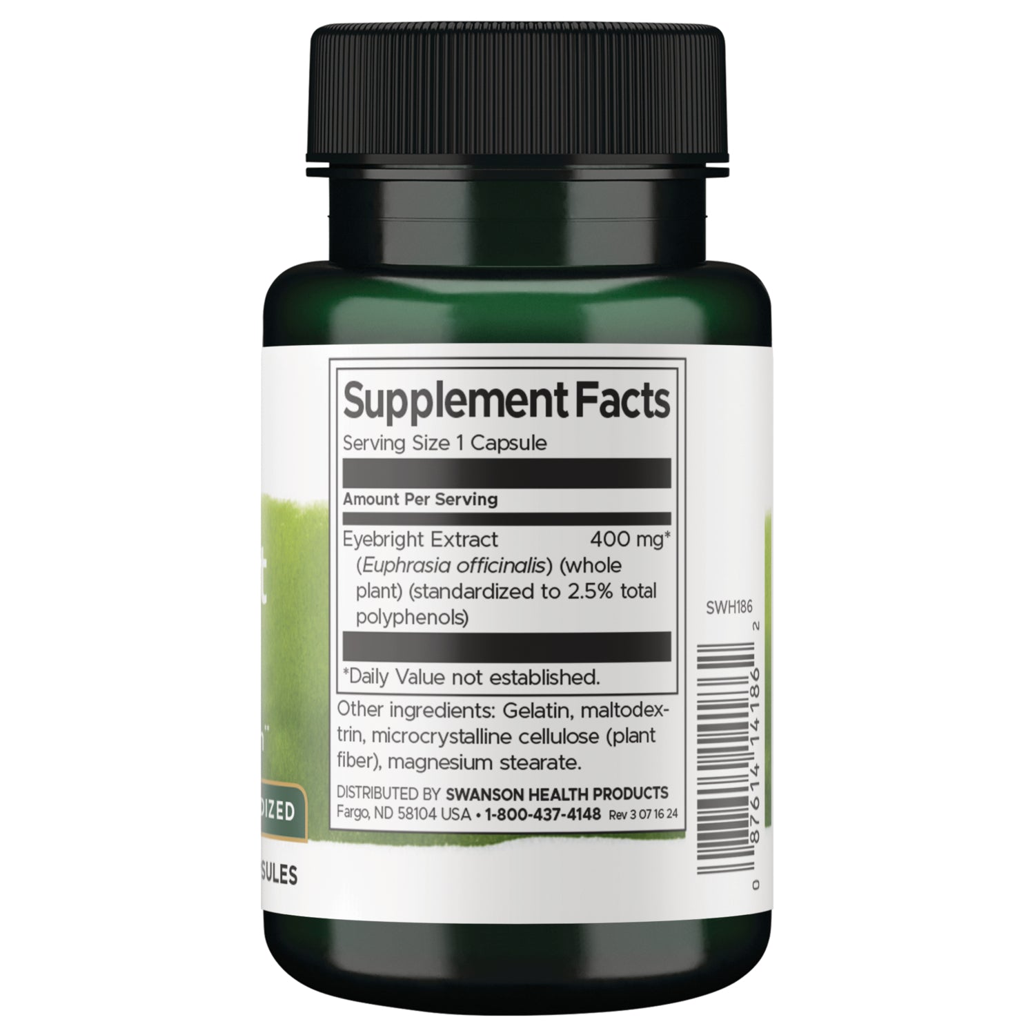 SWH186 | Supplement Facts: Eyebright Extract 400 mg per capsule