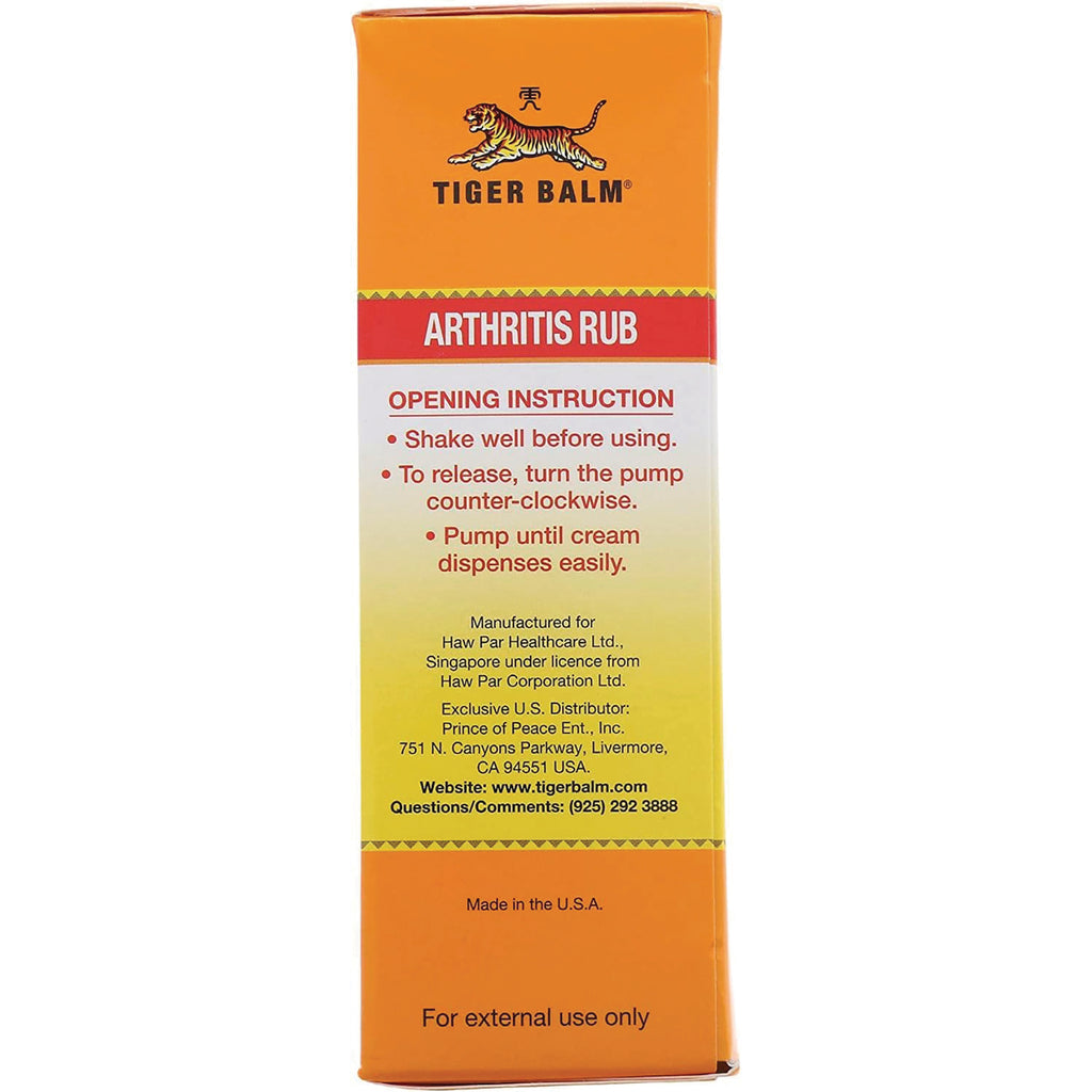 PPC005 | Tiger Balm Arthritis Rub box back showing opening instructions and manufacturer details - Thumbnail