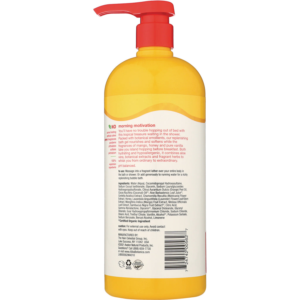 ABA059 | Back label of Alba Botanica Morning Motivation body wash pump bottle with ingredients and directions - Thumbnail