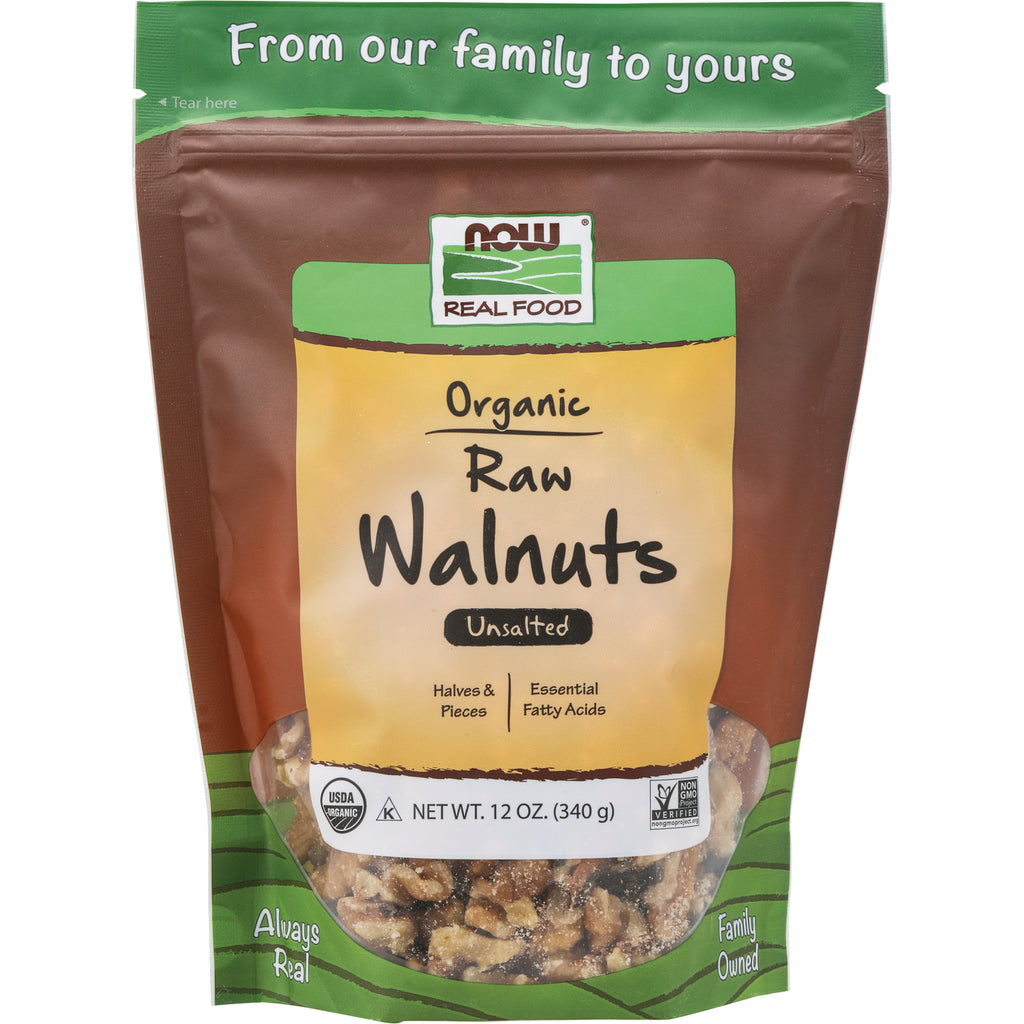 NWF920 | NOW Real Food organic raw walnuts unsalted pouch with clear window showing walnuts - Thumbnail