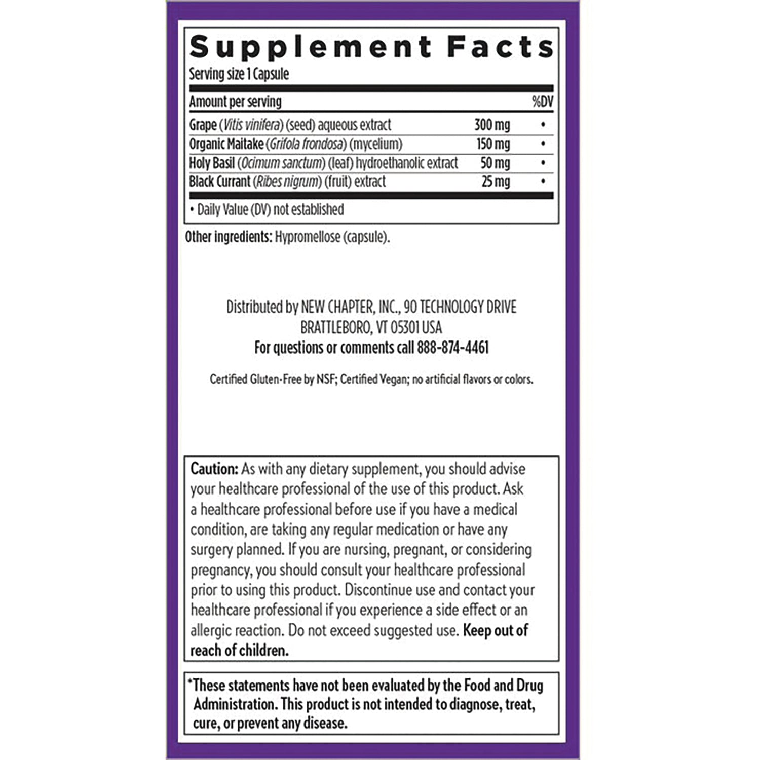 NWC283 | back label with Supplement Facts table, ingredient list, distributor information and caution text