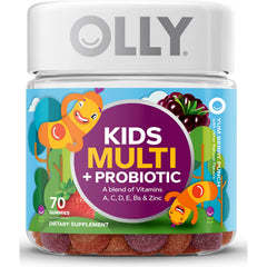 OLY001 | Jar of OLLY Kids Multi + Probiotic gummy vitamins, 70-count yum berry punch front label