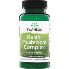 SWH237 | Swanson Reishi Mushroom Complex supplement, Immune Support, with shell-broken spores, 60 veggie capsules bottle