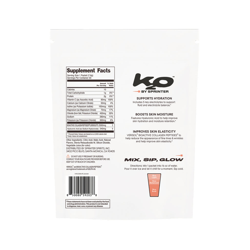 KTO001 | Supplement facts panel for ko by Sprinter hydration packet with usage directions and benefits - Thumbnail