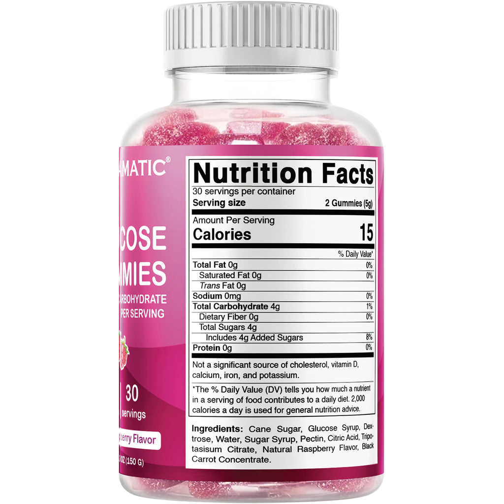 VAM017 | Back label showing Nutrition Facts and ingredients for raspberry gummies, 2 gummies per serving, 15 calories - Thumbnail
