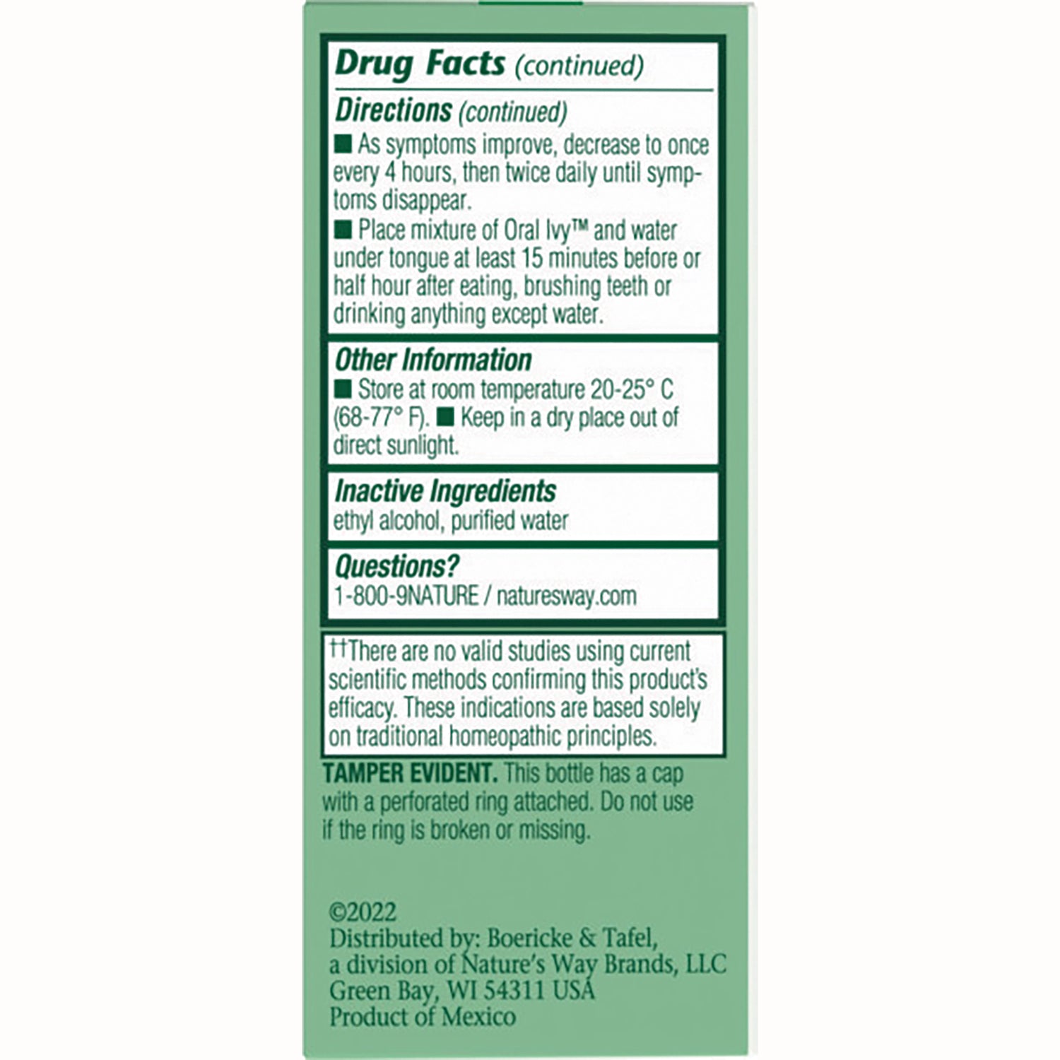 BRK054 | back panel with Drug Facts, directions, inactive ingredients ethyl alcohol, purified water, contact 1-800-9NATURE