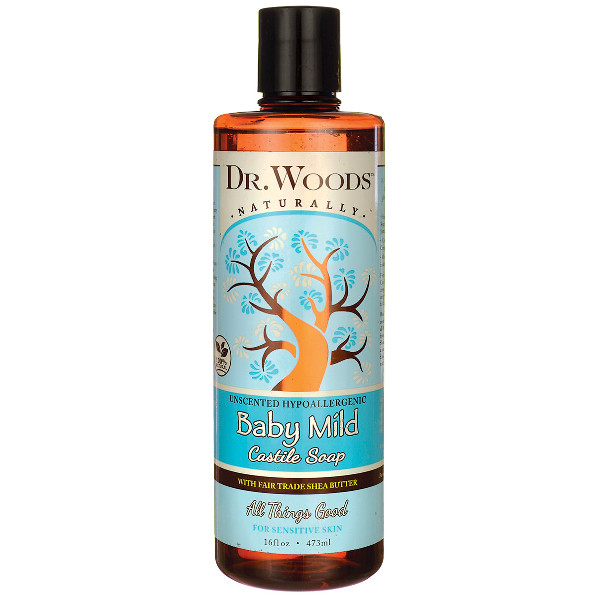 DRW001 | Dr. Woods Baby Mild Castile Soap bottle, unscented hypoallergenic label, 16 fl oz