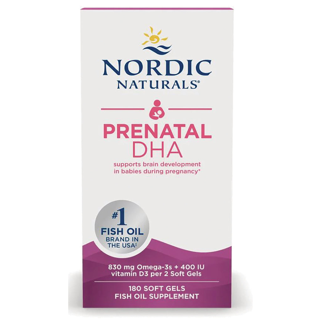 NRN061 | Front of Nordic Naturals Prenatal DHA fish oil supplement box showing brand and product name, 180 soft gels - Thumbnail