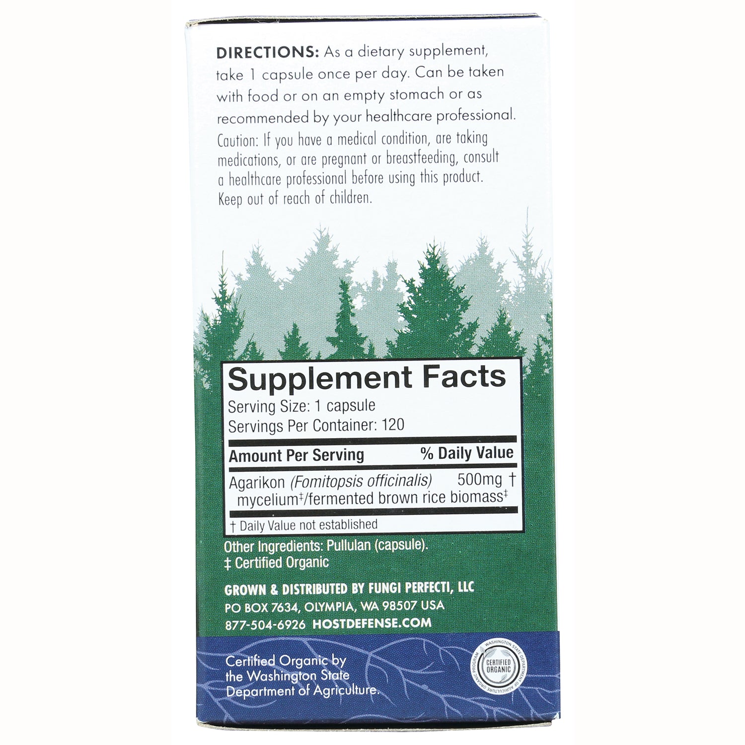 FUN041 | Back panel with Supplement Facts label, serving size 1 capsule, 120 servings and directions