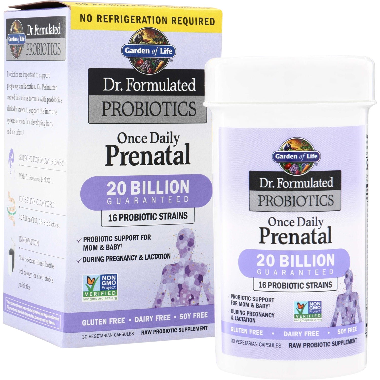 GLF224 | Garden of Life Dr. Formulated Probiotics Once Daily Prenatal 20 Billion Guaranteed, bottle and box front
