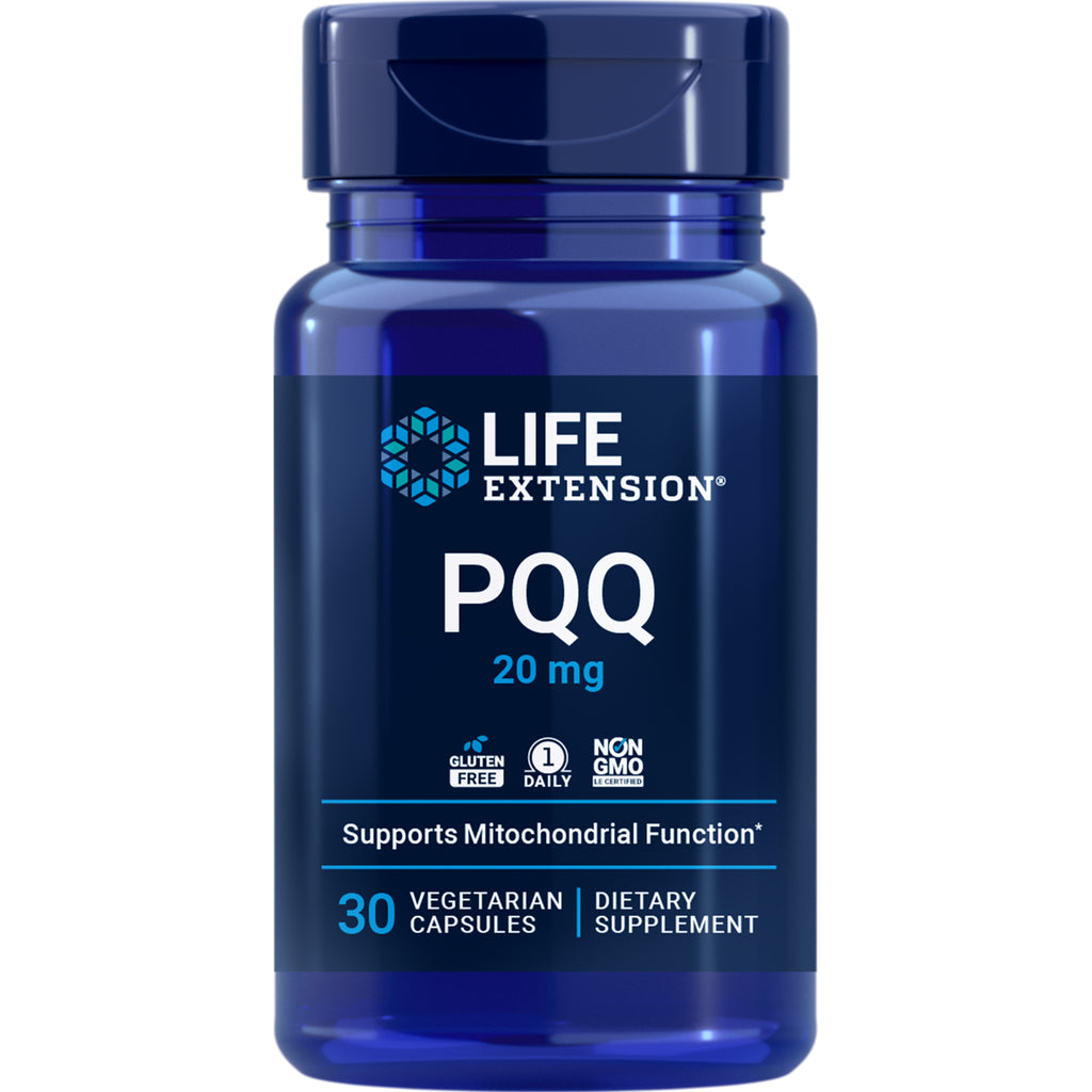 LE198 | blue Life Extension bottle labeled PQQ Caps Pyrroloquinoline Quinone 20 mg 30 vegetarian capsules dietary supplement - Thumbnail