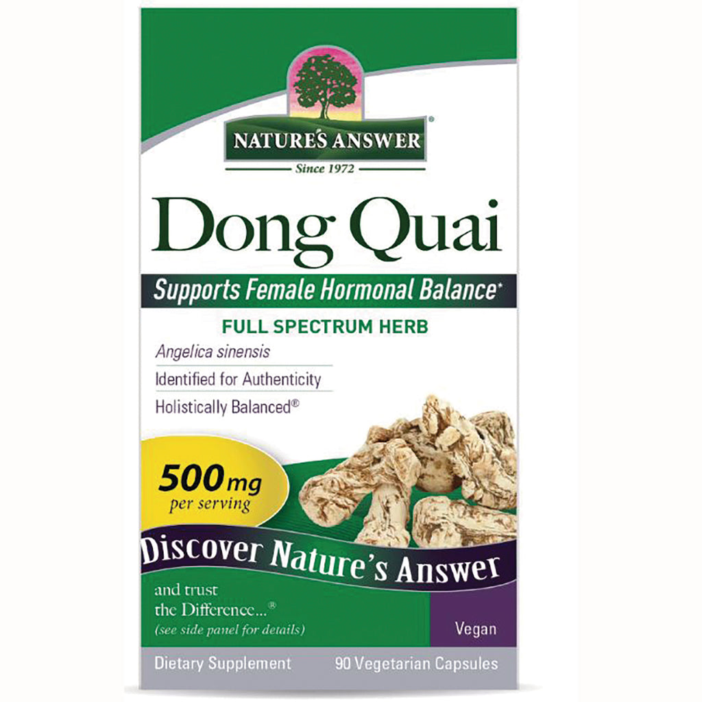 NAT147 | Nature's Answer Dong Quai supplement box front, 500 mg, supports female hormonal balance, 90 vegetarian capsules - Thumbnail