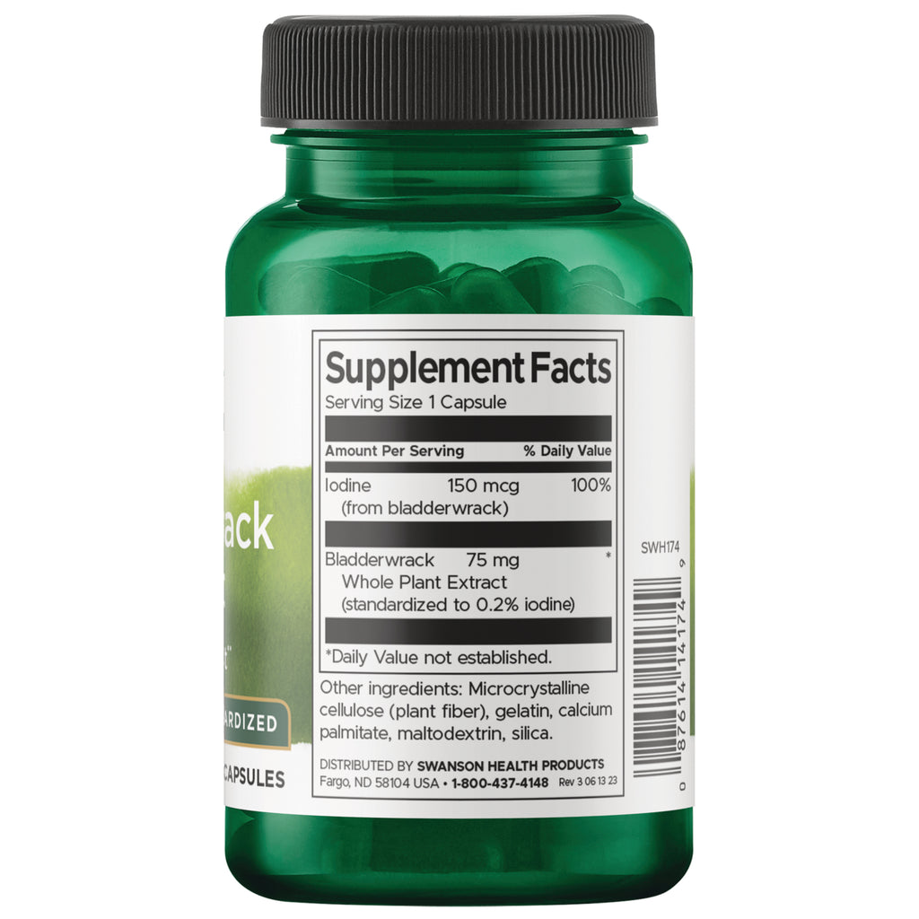 SWH174 | Back label with Supplement Facts for Bladderwrack: Iodine 150 mcg, Bladderwrack 75 mg - Thumbnail