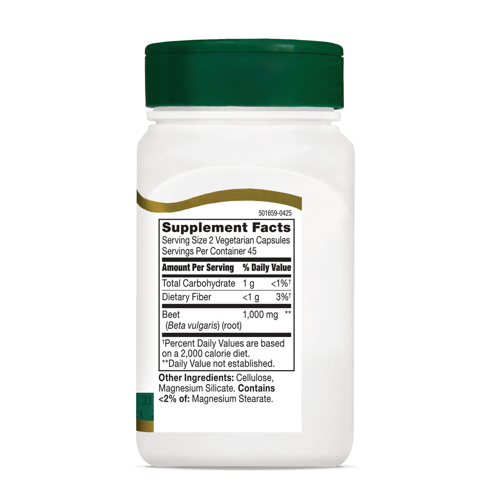 CNT294 | back of white supplement bottle showing Supplement Facts label with Beet 1,000 mg and other ingredients - Thumbnail