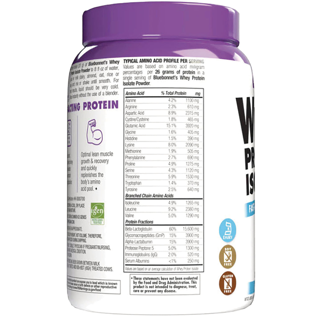 BLU133 | supplement tub back label showing typical amino acid profile table and protein facts - Thumbnail