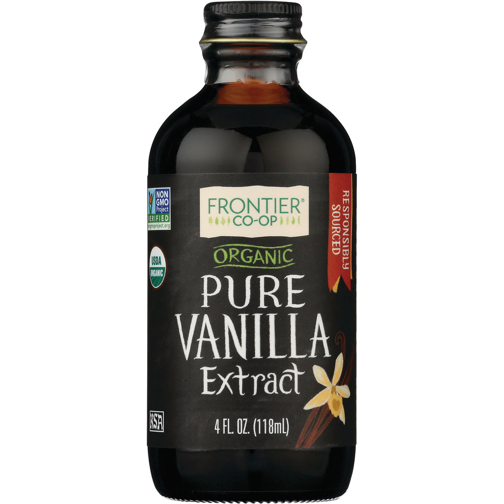 FNP049 | Frontier Co-op organic pure vanilla extract 4 fl oz bottle front label showing brand name and vanilla illustration - Thumbnail
