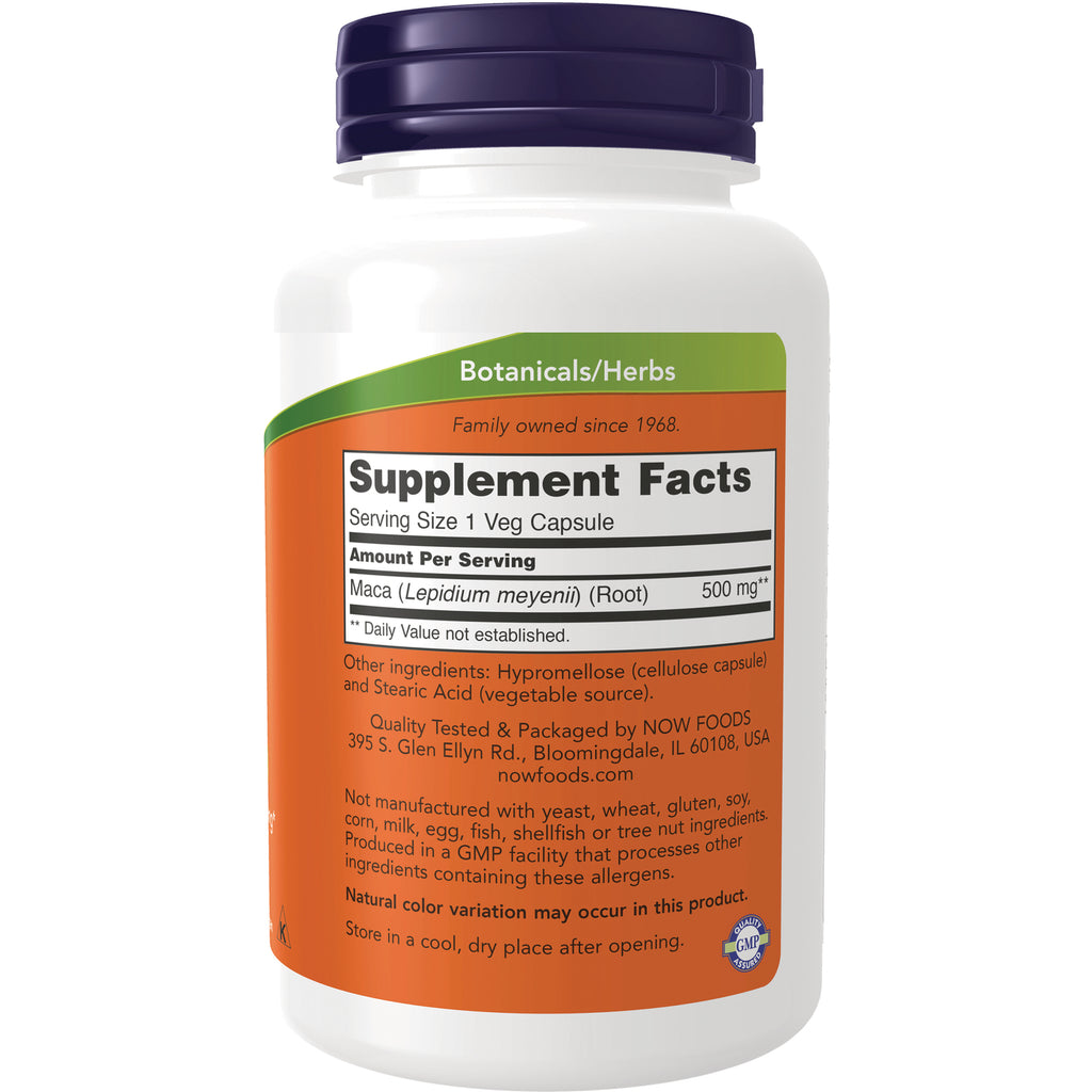 NWF688 | back label with Supplement Facts, serving size 1 veg capsule, Maca (Lepidium meyenii) 500 mg, ingredients and packaging info - Thumbnail