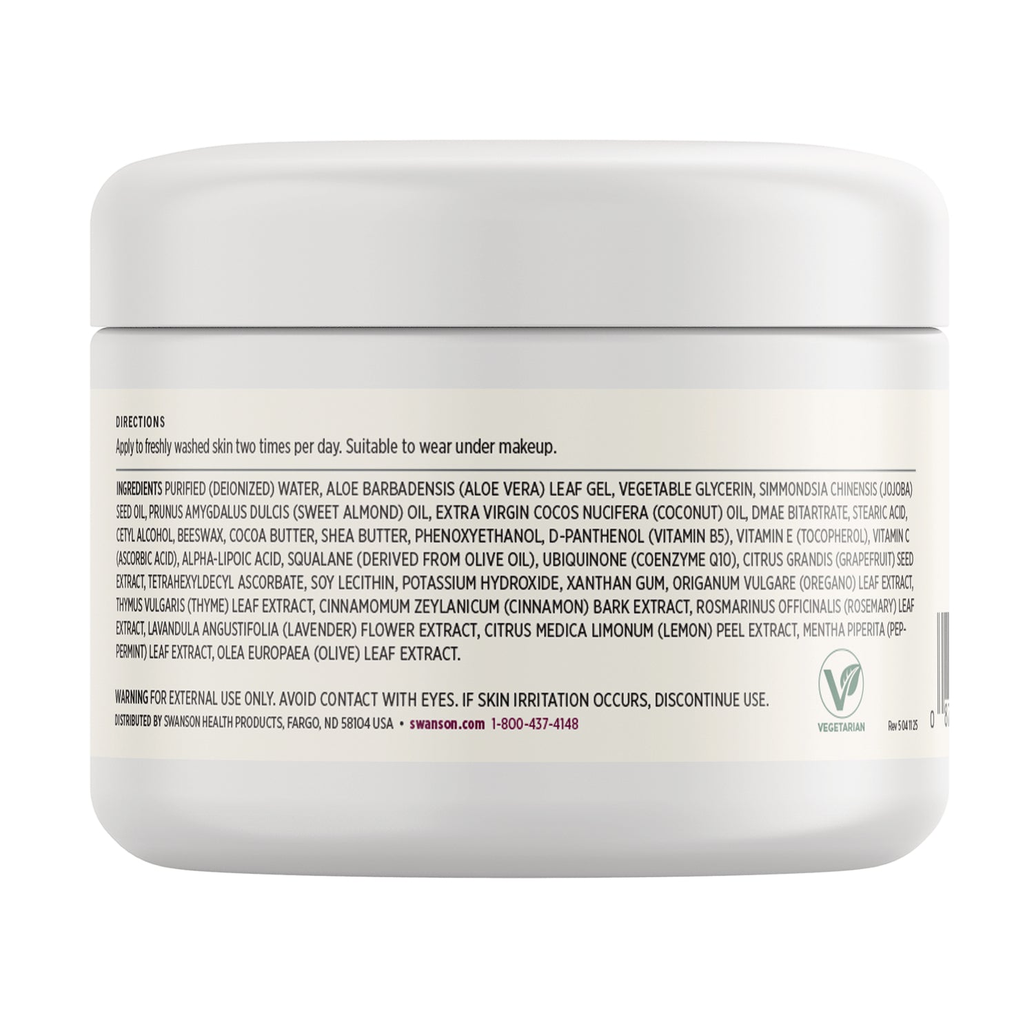 SW1465 | Back label with ingredients list, directions, and warnings for external use