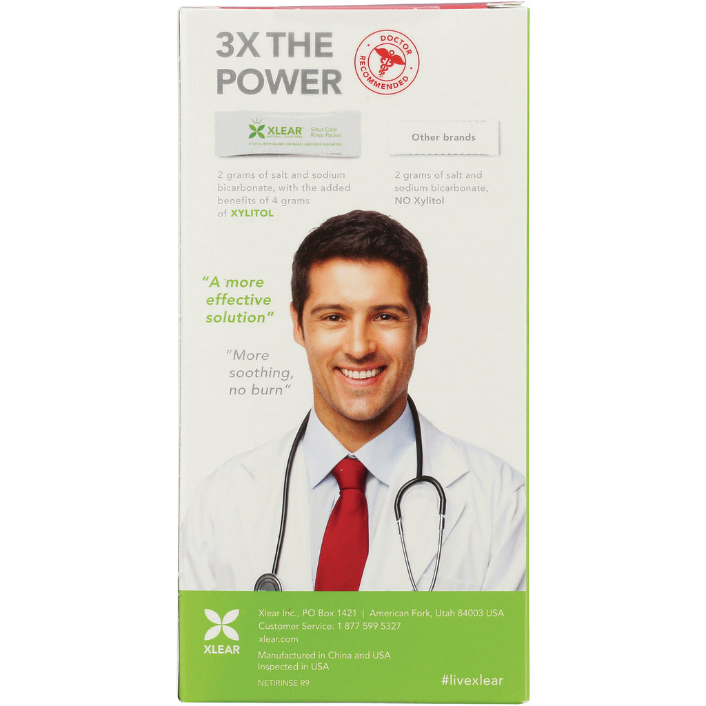 XL033 | 3X THE POWER comparison infographic for XLEAR Sinus Care Rinse, doctor recommended, highlights xylitol benefits - Thumbnail