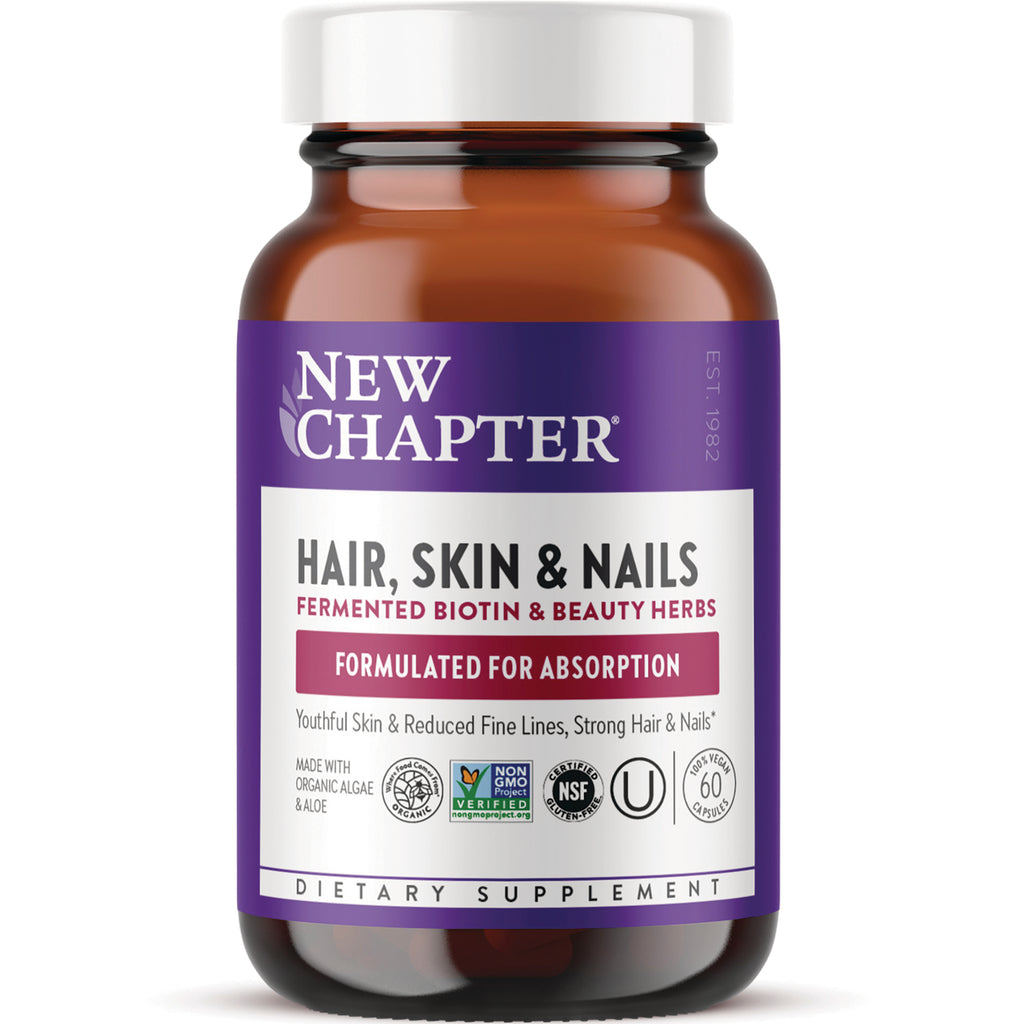 NWC296 | New Chapter Hair, Skin & Nails dietary supplement bottle with purple label and white cap, 60 capsules - Thumbnail