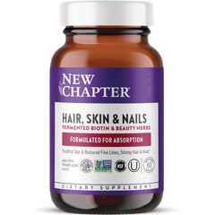 NWC296 | New Chapter Hair, Skin & Nails dietary supplement bottle with purple label and white cap, 60 capsules
