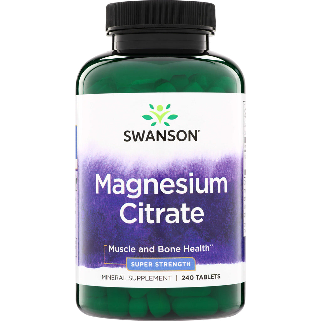 SWU1082 | Swanson Magnesium Citrate, Super Strength mineral supplement, 240 tablets, front label 'Muscle and Bone Health' - Thumbnail