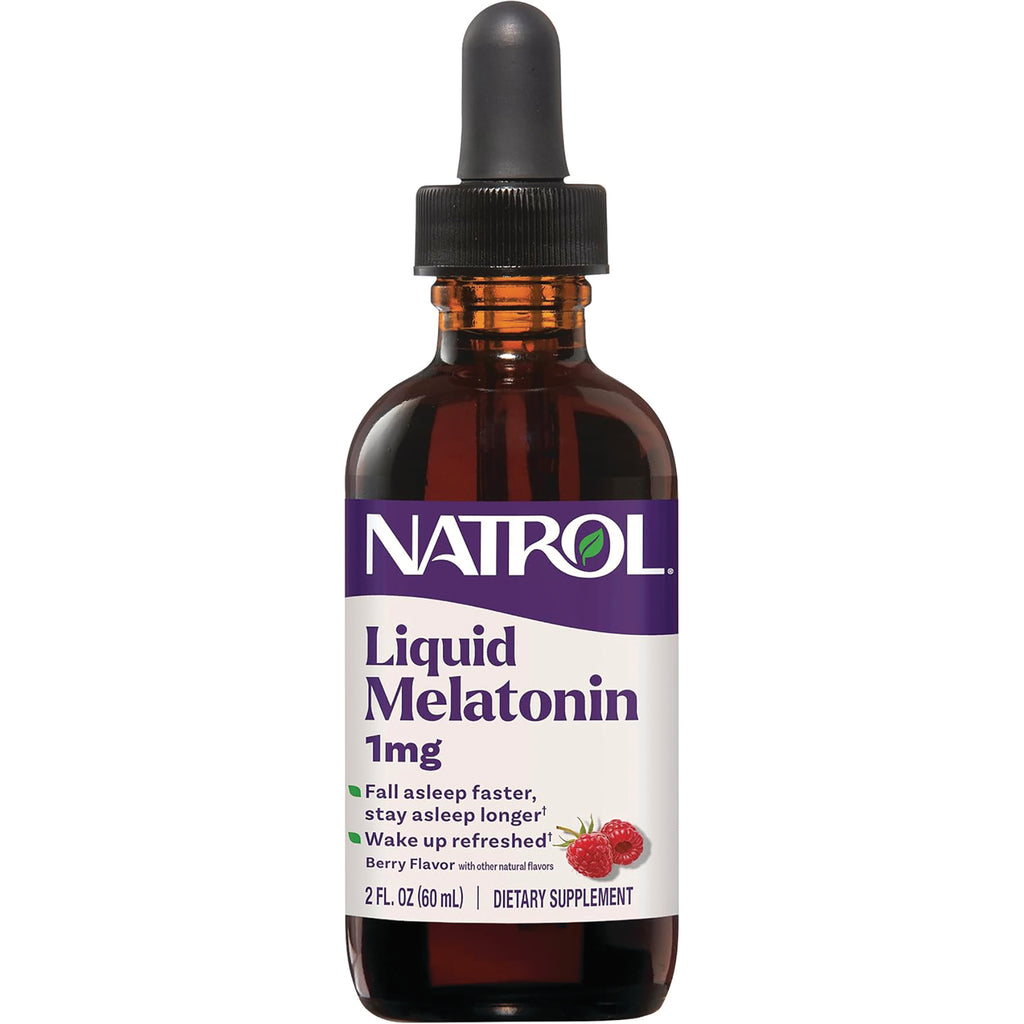 NA618 | NATROL Liquid Melatonin 1mg sleep supplement in 2 fl oz amber dropper bottle, berry flavor - Thumbnail