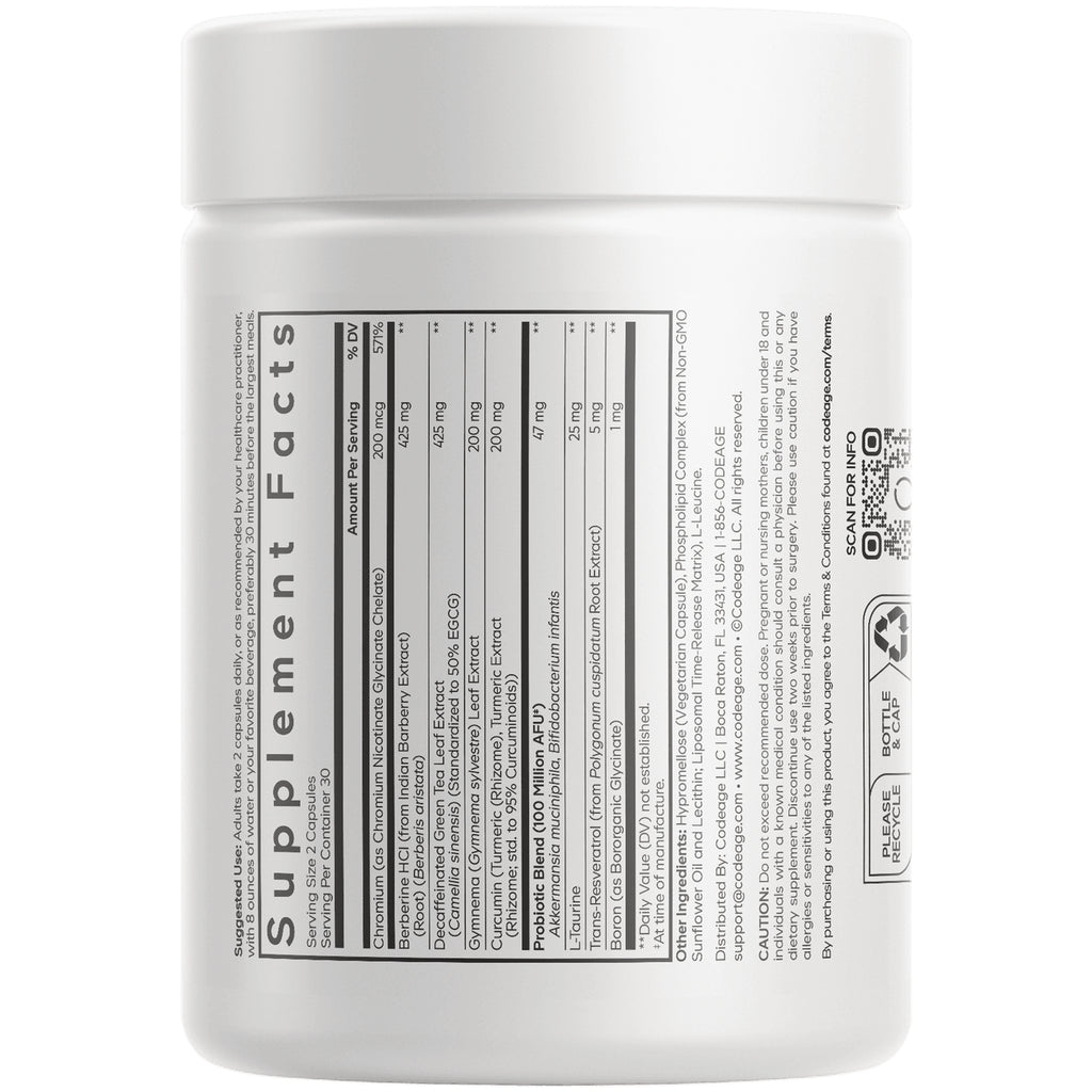 CDG002 | back of white supplement bottle showing Supplement Facts panel and QR code - Thumbnail