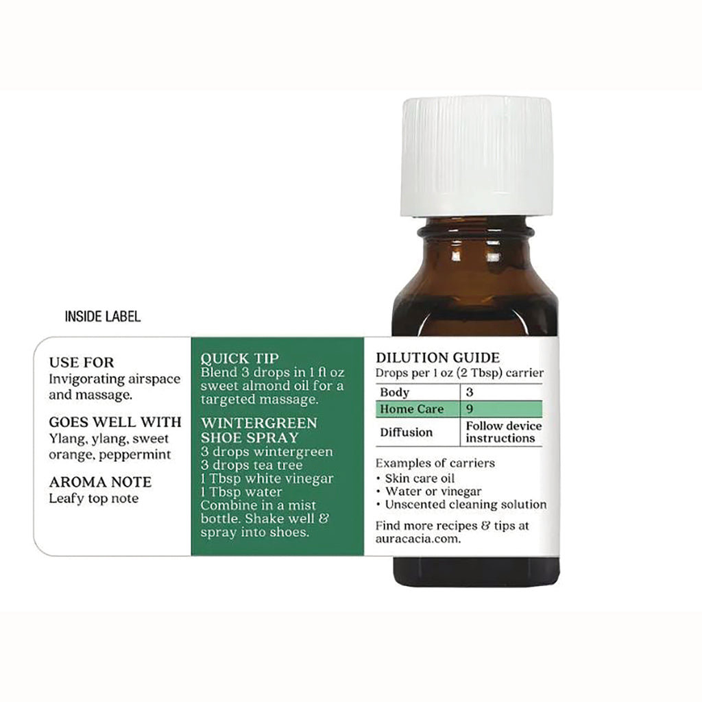 ARC043 | Back label of amber bottle showing dilution guide, quick tip and wintergreen shoe spray recipe - Thumbnail