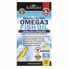 BSZ018 | BioSchwartz Icelandic Ultra Pure OMEGA3 fish oil box 1200mg EPA & 900mg DHA lemon flavor 90 softgels