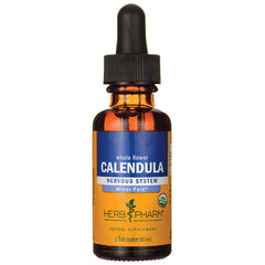 HPH089 | Amber dropper bottle labeled CALENDULA nervous system herbal supplement, Herb Pharm, 1 fluid ounce