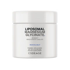 CDG033 | White jar labeled LIPOSOMAL MAGNESIUM GLYCINATE powder supplement by CODEAGE
