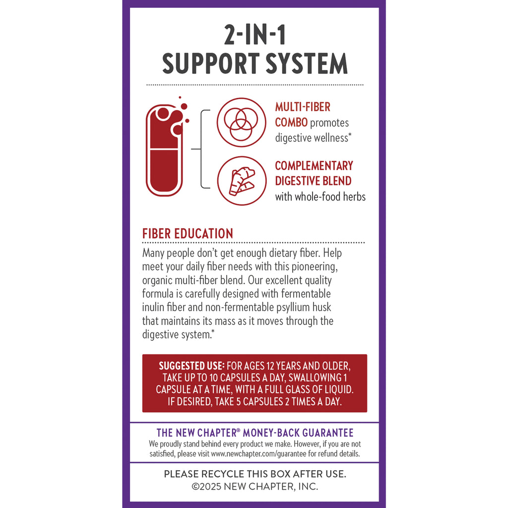 NWC399 | 2-in-1 support system infographic for a fiber supplement, with capsule icon and suggested use - Thumbnail