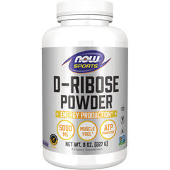 NWF220 | NOW Sports D-Ribose Powder bottle labeled 5000 MG energy production muscle fuel ATP production net wt 8 oz
