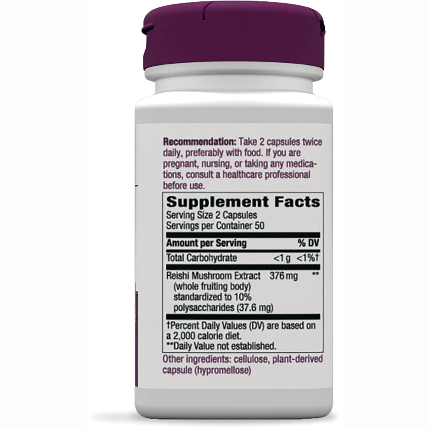 NW531 | Back of white supplement bottle showing Supplement Facts panel and recommended dosage text