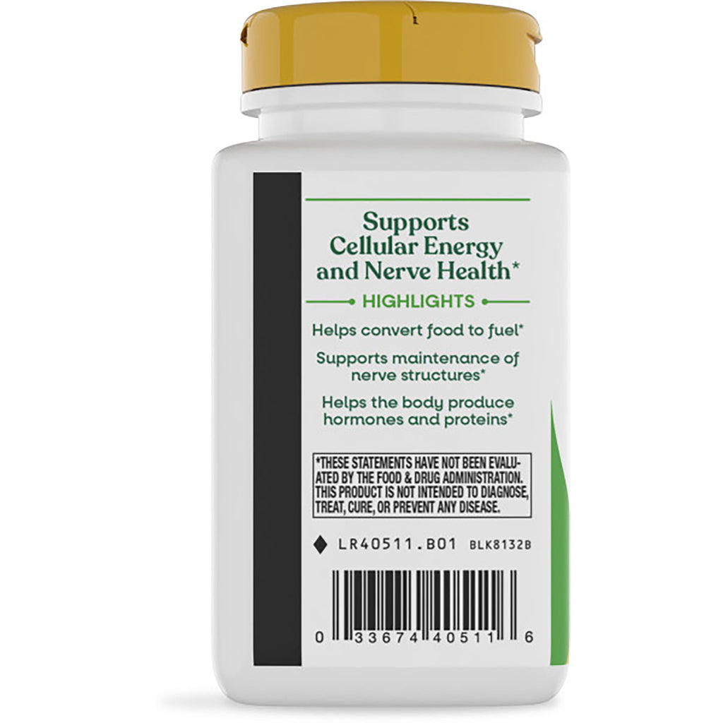 NW332 | back of white supplement bottle with yellow cap showing nutrition facts, ingredients, and recycling and quality seals - Thumbnail