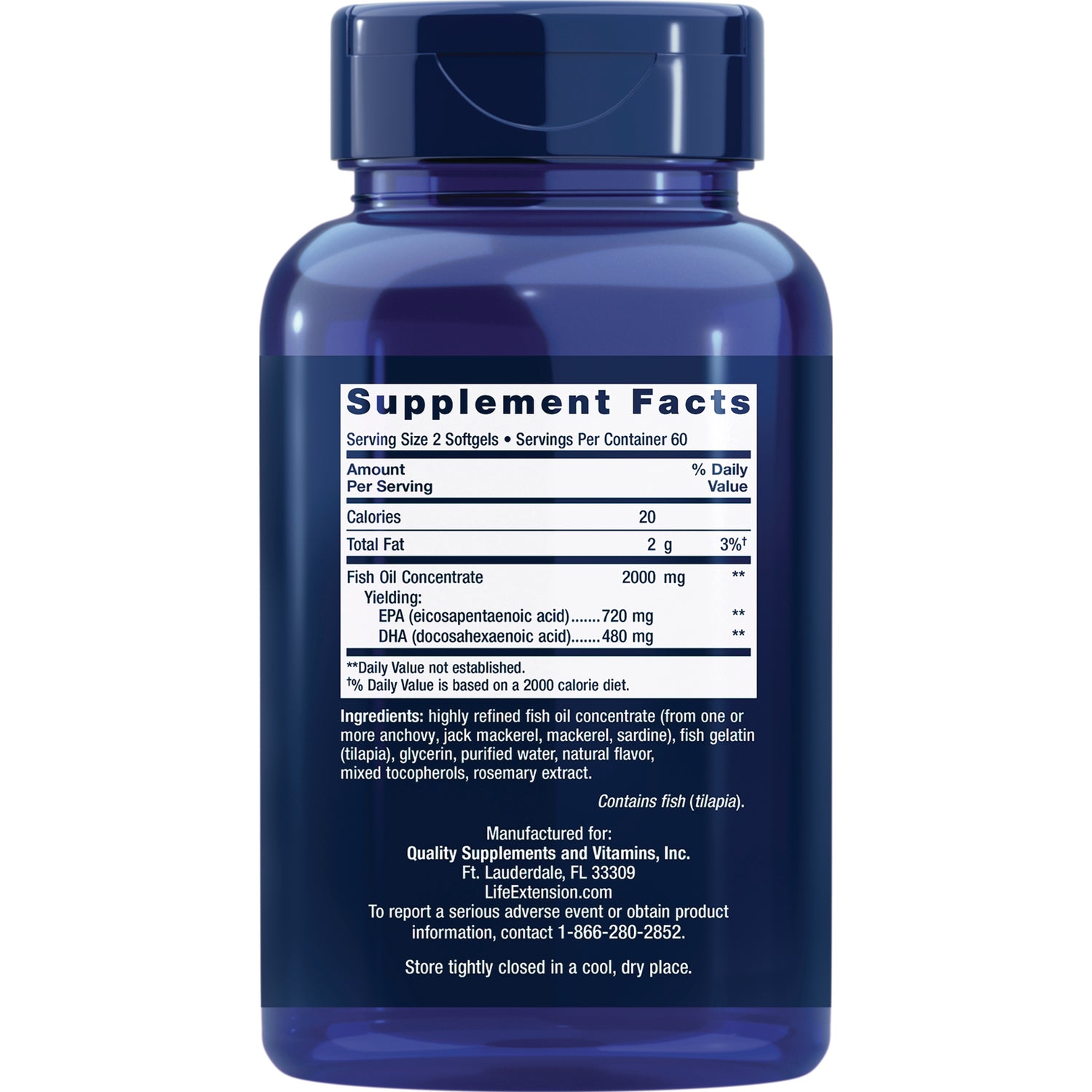 LE388 | back label showing Supplement Facts panel and ingredients for fish oil softgels